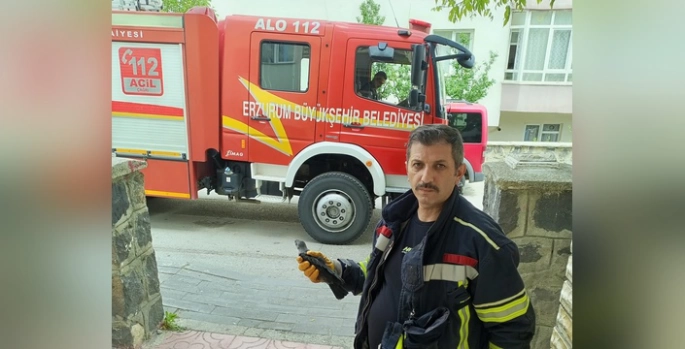 Erzurum'da mahsur kalan karga yavrusu kurtarıldı
