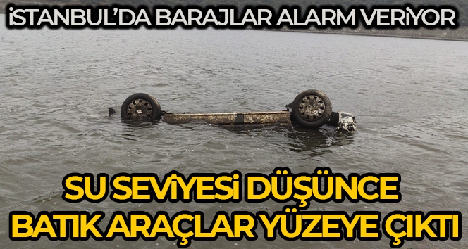 Alibey Barajı'nda batık halde olan araçlar sular çekilince yüzeye çıktı