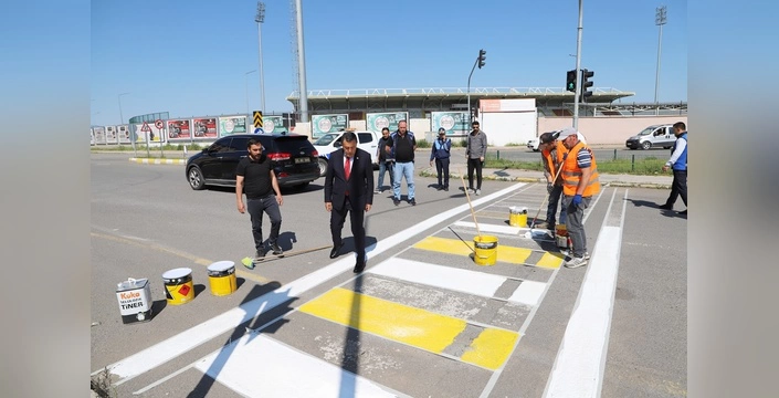 Ardahan'da yaya geçitleri ve bordürler boyanıyor: Trafik güvenliği ve şehir estetiği için çalışma