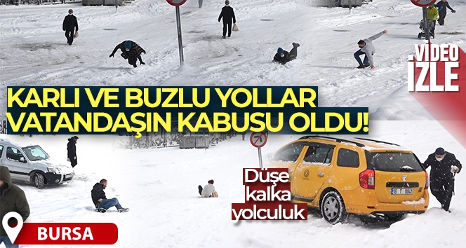 Buzlu yollarda düşe kalka...O anlar kameraya yansıdı