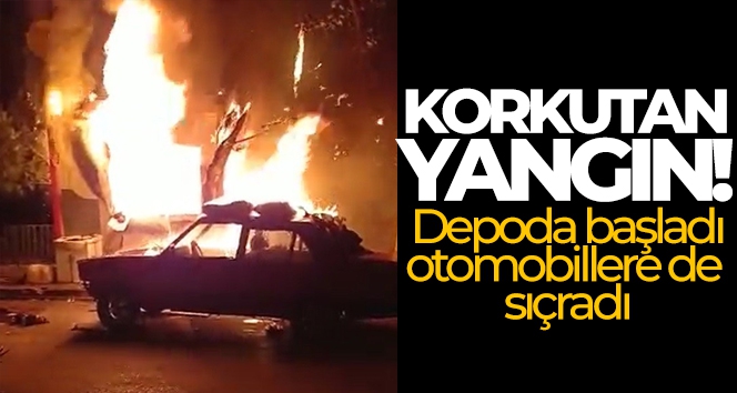 Depoda çıkan yangın otomobillere sıçradı