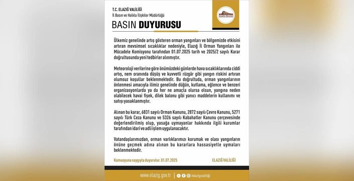 Elazığ'da yangın riski nedeniyle havai fişek ve dilek balonu yasağı
