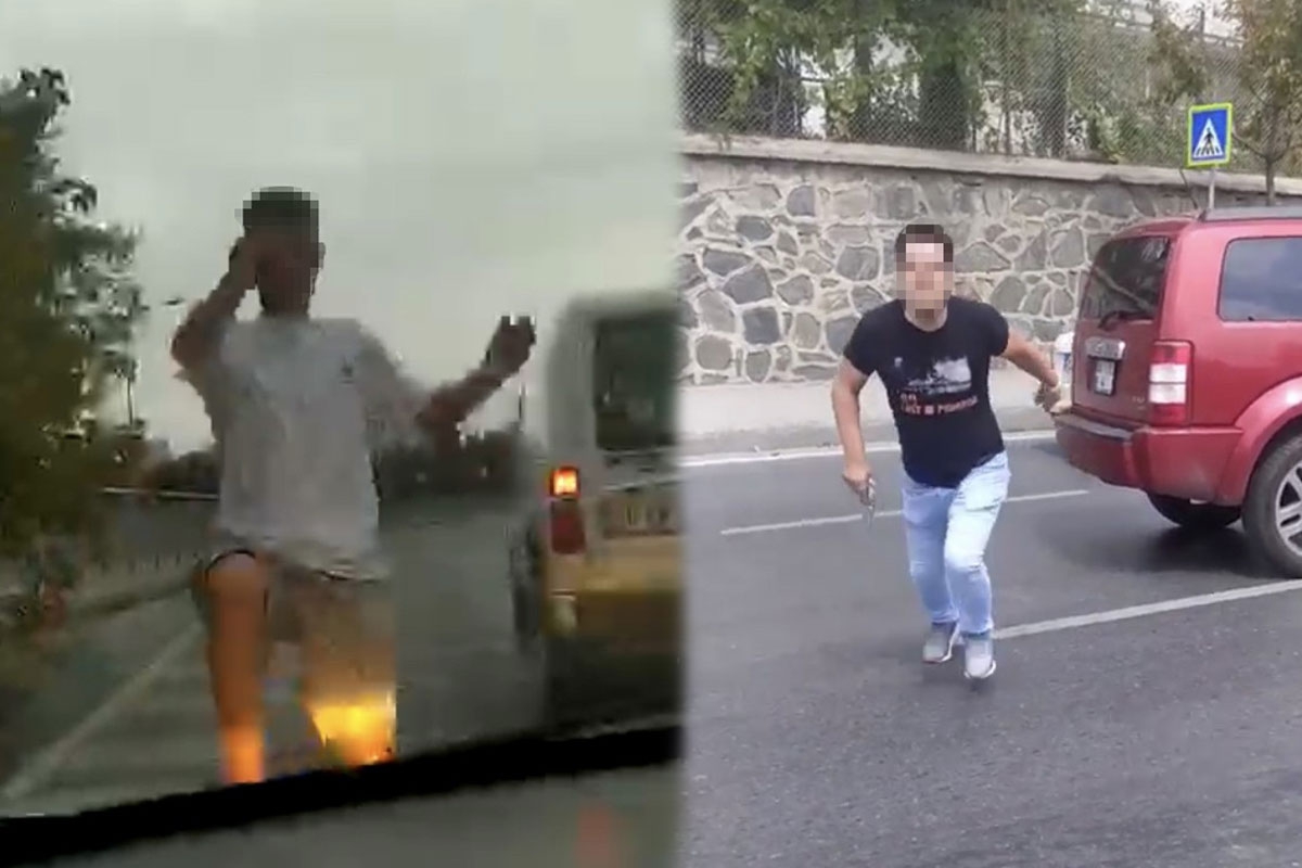 İstanbul'da trafik magandaları kamerada: Biri silahla darbetti, diğeri aynasını tekmeledi