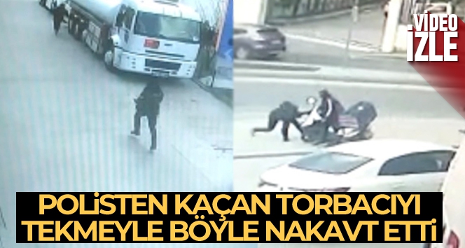 Kağıthane'de polisten kaçan torbacı motosikletli kuryenin tekmesiyle yakalandı