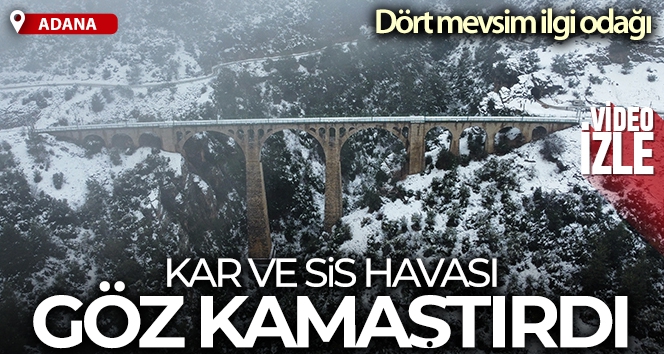 Kar ve sis manzarası ile tarihi Varda Köprüsü göz kamaştırdı