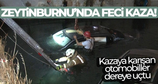 Kazaya karışan otomobiller dereye uçtu: Mahsur kalan 4 kişiyi itfaiye ekipleri kurtardı