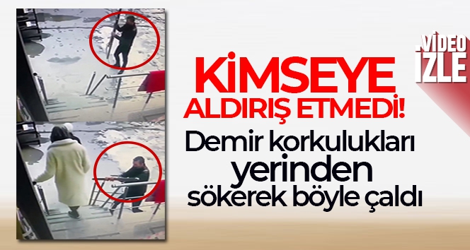 Kimseye aldırış etmedi... Demir korkulukları yerinden sökerek böyle çaldı