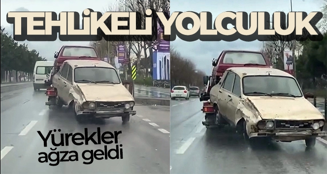 Maltepe'de oto çekiciden tehlikeli taşımacılık kamerada