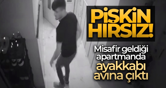 Misafir geldiği apartmanda ayakkabı avına çıktı, o anlar kameraya yansıdı