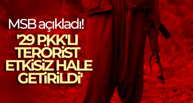 MSB açıkladı! '29 PKK'lı terörist etkisiz hale getirildi'