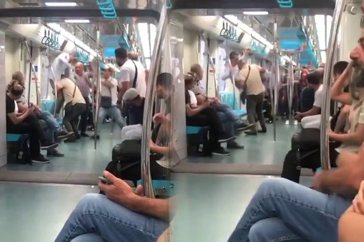 Pendik'te Marmaray'da güreşir gibi kavga ettiler