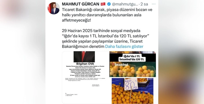 Yanlış Kayısı Fiyat Bilgisi Yayan Kişiye 1 Milyon 400 Bin TL Ceza
