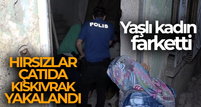 Yaşlı kadının fark ettiği hırsızlar saklandıkları çatıda kıskıvrak yakalandılar